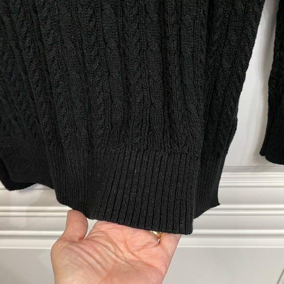 Women’s Size XL Black Cable Knit Pull On Sweater Crew Neck Vents at Sides - Picture 5 of 11